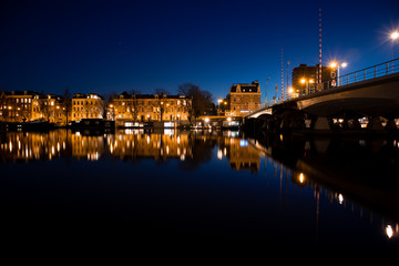 Riverside view of evening in the city