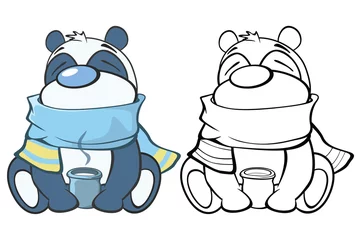Wandaufkleber Vektor-Illustration eines niedlichen Cartoon-Charakter-Pandas für Ihr Design und Computerspiel. Malbuch-Umriss-Set © liusa