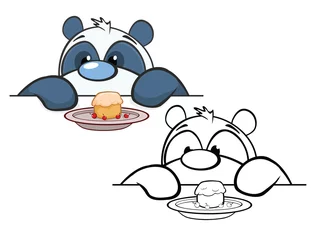 Gordijnen Vector Illustration of a Cute Cartoon Character Panda for you Design and Computer Game. Coloring Book Outline Set  © liusa
