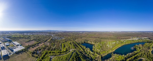 Panoramic aerial picture of local recreation area Oberwaldberg close to the city of...