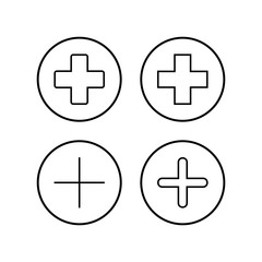 Plus Icons set. Add plus icon. Addition sign. Medical Plus icon