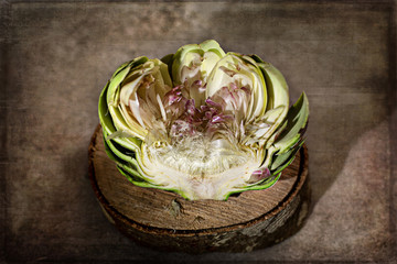 open raw artichoke flower