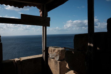 A view of the Mediterranean Sea from an old shack.
