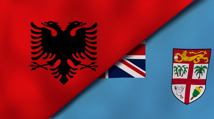 The flags of Albania and Fiji. News, reportage, business background. 3d illustration