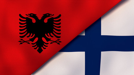 Obraz premium The flags of Albania and Finland. News, reportage, business background. 3d illustration