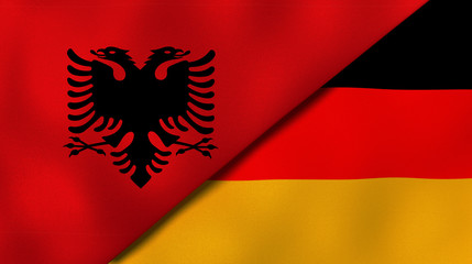 The flags of Albania and Germany. News, reportage, business background. 3d illustration