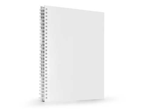 Blank spiral notebook template. Isometric view, on white background. Realistic mockups. For your mockups.