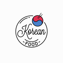 Korean food logo. Round linear of korean dishes