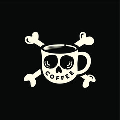 Mug coffee skull illustration, Design element for logo, poster, card, banner, emblem, t shirt. Vector illustration