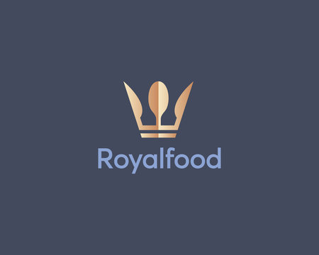 Illustration of Business Logotype Design For Restaurant and Cafe. Vector Design Logo with Fork and Spoon. Food Cooking Vector Abstract Icon with Royal Crown.