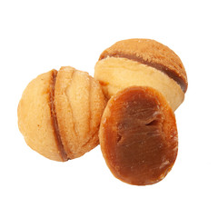 Nuts cookies condensed milk isolated on white background