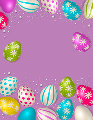 Easter poster and banner template with Easter eggs. Congratulations and gifts on the day of the Passover in a reclining style. Promotion and trading template for Easter