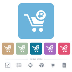 Checkout with Ruble cart flat icons on color rounded square backgrounds