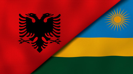 The flags of Albania and Rwanda. News, reportage, business background. 3d illustration