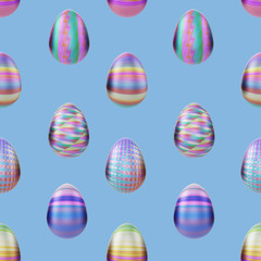 seamles pattern of colored easter eggs on a blue background
