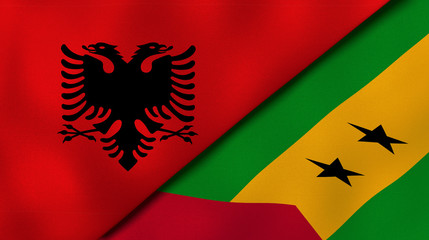 The flags of Albania and Sao Tome and Principe. News, reportage, business background. 3d illustration