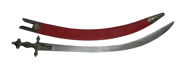 swords and daggers with case on white background