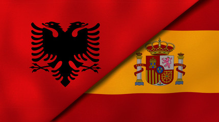 The flags of Albania and Spain. News, reportage, business background. 3d illustration