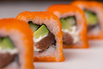 sushi with salmon and avocado