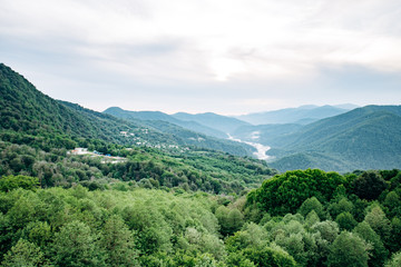 Fototapeta premium Widok na góry z zielonym lasem krajobraz