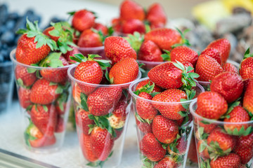 Fresh red strawberries  ready for sale at marketplace