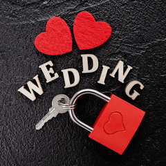 red heart. wedding concept on black background