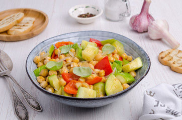 Slices of stewed vegetables with chickpeas