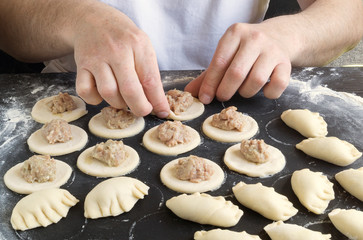 dough rolled out for cooking dumplings.