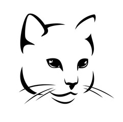 cute cat head - black and white vector outline portrait of pet animal