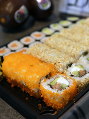 Takeaway box with sushi