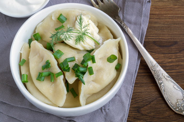 Russian dumplings in a white plate