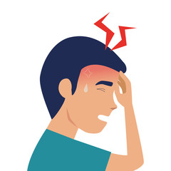 man with headache sick of covid 19 vector illustration design