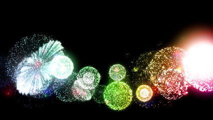 Fireworks Pyrotechnic Festival Holiday Particles 3D illustration background.
