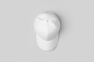 White baseball cap mockup on a grey background.