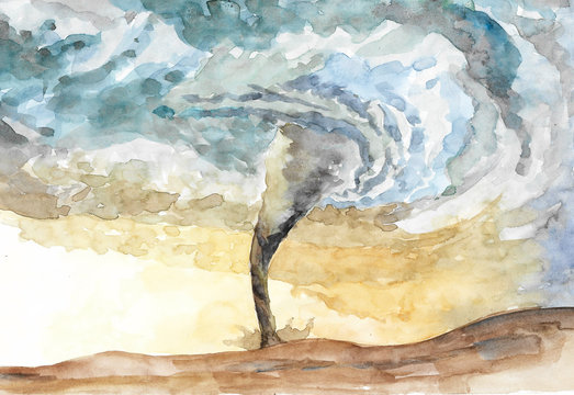 watercolor illustration of a windstorm
