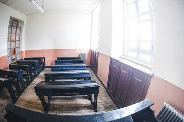 Empty vintage classroom from old times