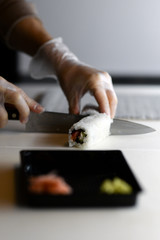Cut the sushi.