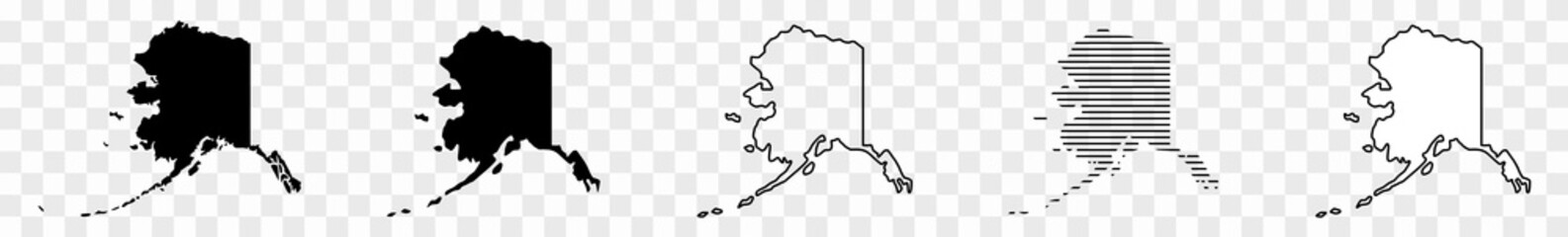 Alaska Map Black | State Border | United States | US America | Transparent Isolated | Variations