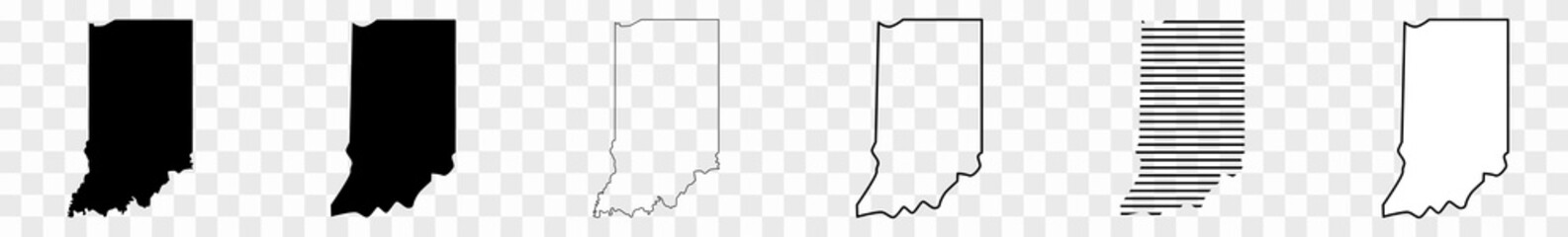 Indiana Map Black | State Border | United States | US America | Transparent Isolated | Variations - obrazy, fototapety, plakaty