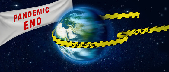 Pandemic End. The victory of planet Earth in the fight against coronavirus Pandemic. End of coronavirus COVID-19 and Quarantine. 3D rendering - Illustration. Elements of this Image Furnished by NASA