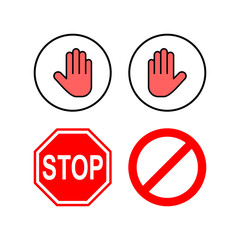 Stop icons set. Hand symbol. Hand icon vector