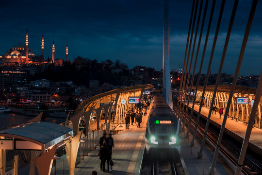Istanbul, Turkey February 12, 2020: General view from Halic Metro Station with background of Suleymaniye Mosque