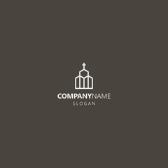 white logo on a black background. simple vector line art geometric outline iconic logo of abstract church or temple	
