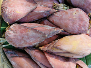 Fresh Banana blossom on wooden table.