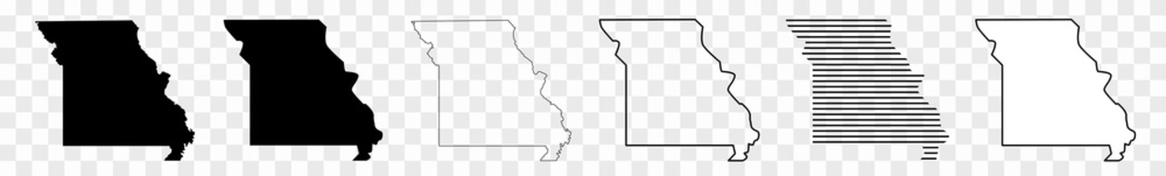 Missouri Map Black | State Border | United States | US America | Transparent Isolated | Variations
