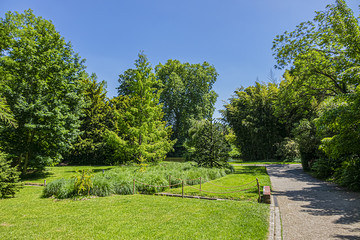 Paris public park Vallee-aux-Loups. Located in the heart of Val d'Aulnay in Chatenay-Malabry, the Vallee-aux-Loups Park is a set of parks and gardens of 56 hectares. Paris, France.