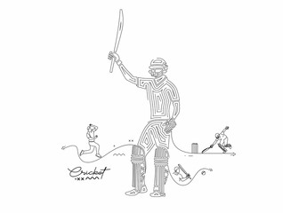 Fototapeta na wymiar Batsman playing cricket raises his bat after scoring a full century
