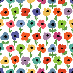 Floral seamless pattern, small colorful flowers garden over white background