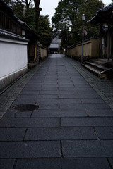 Fototapeta premium 京都・雨上がりの朝、濡れる石畳 ねねの道