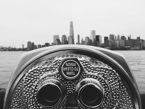 Cropped Coin Operated Binoculars Facing Cityscape